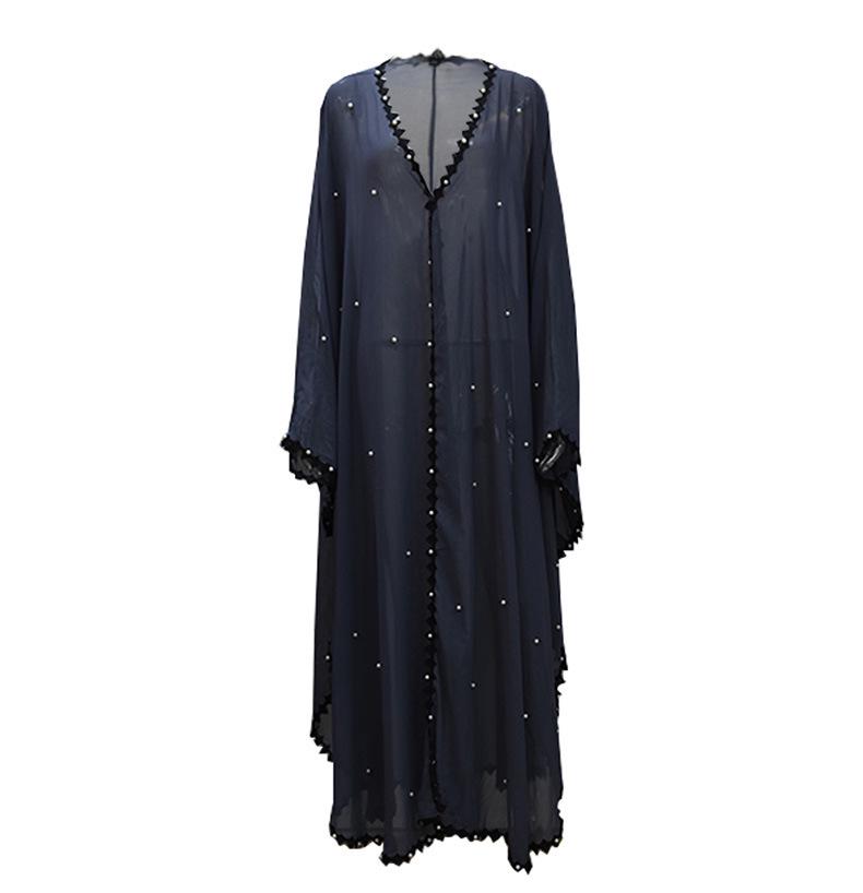 Women's Trendy Lace Patchwork Beaded Tie-Up Long Sleeve Cardigan Robe