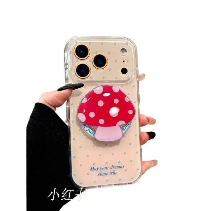 Applicable to Apple iphone17promax polka dot mushroom 16pro magnetic suction 15 Korean bracket 14ins mobile phone case