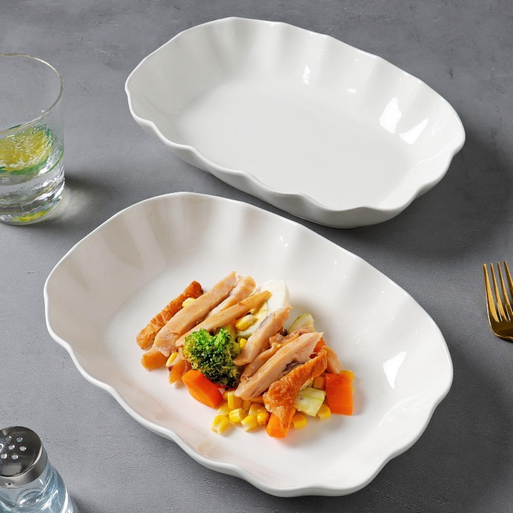 Heat-resistant Ruffled Edge Serving Plate Rectangular Meal Plate Artistic Steamed Fish Plate  Soup