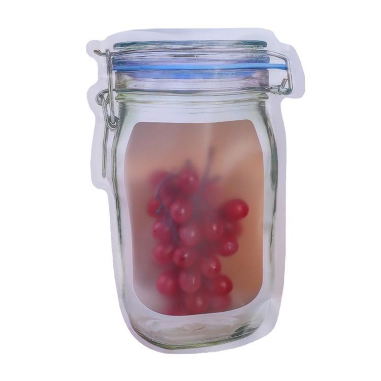 Mason Jar Self-Sealing Snack Storage Bag for Dried Fruits and Grains