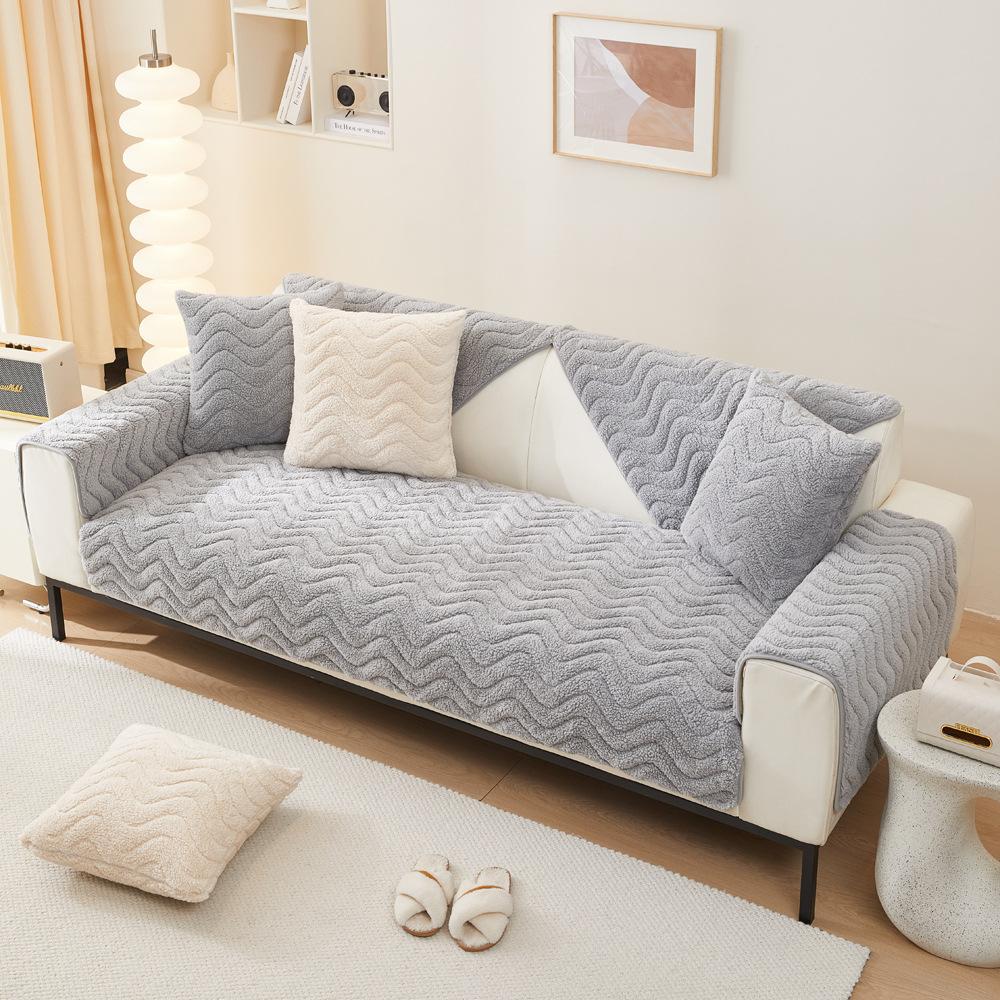 Thick Lambskin Winter Sofa Cushion Nordic Minimalist Style Plush Non-Slip Seat Cushions High-Grade Solid Color Sofa Towel