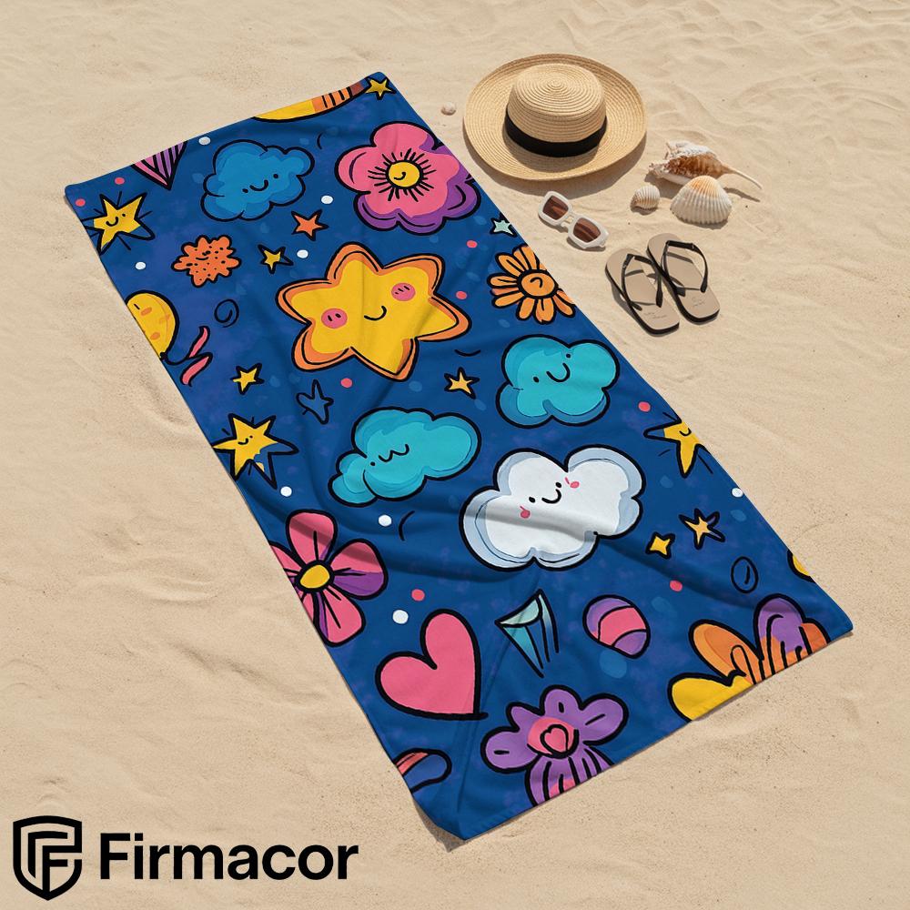 Cartoon Cloud Star Doodle Microfiber Beach Towel Quick Dry Sand Free Oversized Soft Absorbent Bath Towel for Swimming Pool Gym