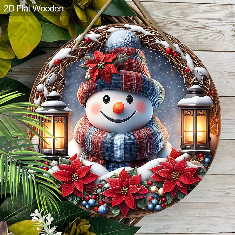 Wooden Christmas Sign with Adorable Snowman Pattern - Navidad Sign for Front Door, Wall Hanging Decor - Ideal Christmas Decoration