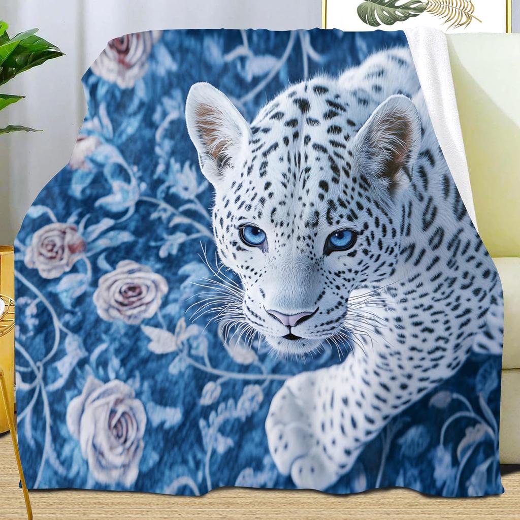 Leopard Print Blanket,Wild Animal Cheetah Throw Blanket,Flower Fleece Blanket for Couch Bed Sofa,Soft Warm Fuzzy Flannel Blanket