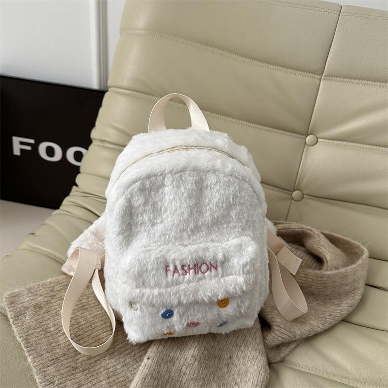Schoolbag1011 New Niche Design White Plush Backpack Women Cute Backpack Mini Daily Travel Fashion Bag