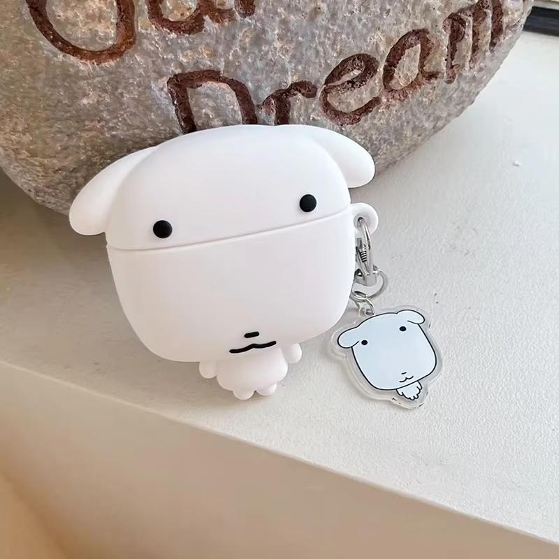 3D Cartoon White Dog Earphone Ear Bag Case Cover For Apple Airpods Pro 3 2 4 With Pandent