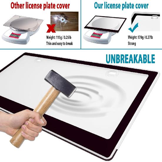 BGGTMO Clear License Plate Covers- Black Car Tag Frame, Unbreakable Number Plate Protector With Screws Caps And Rattle Proof Pads, 2 Pack For Front