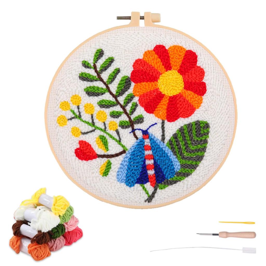 artcici Punch Needle Kit for Easy Embroidery Rug Hooking Set with Red Floral Insect Pattern Tools and Yarn Beginners (Dragonfly)