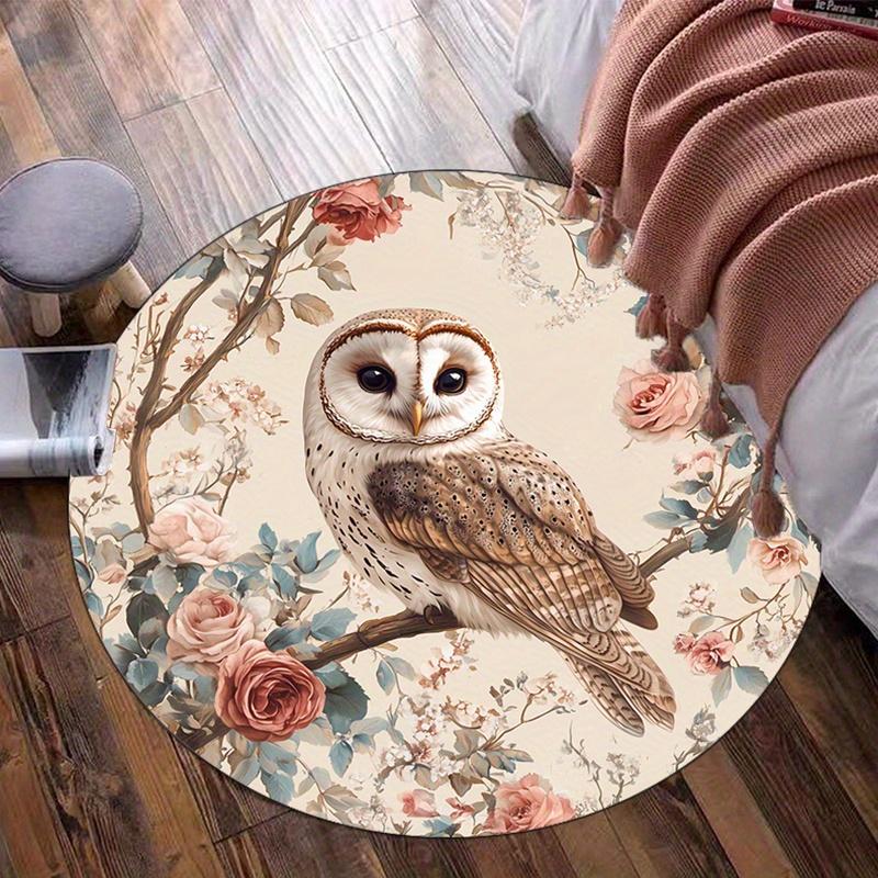 

Owl Flower Round Rug Crystal Velvet Floor Mat Bird Nature Art Decorative Home Bedroom Living Room Area Rug for Kids Teens 60cm
