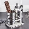 Stainless Steel Double-tube Utensil Basket with Stand,drip Tray,draining Kitchen Chopstick Cage, Fork, Knife, Spoon Storage Tube