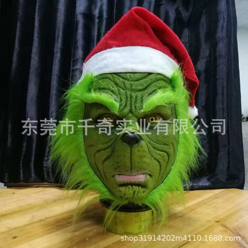 Halloween Green Furry Monster Mask, Grinch Headgear, Christmas Party Masquerade Mask Hooded Christmas Grinch