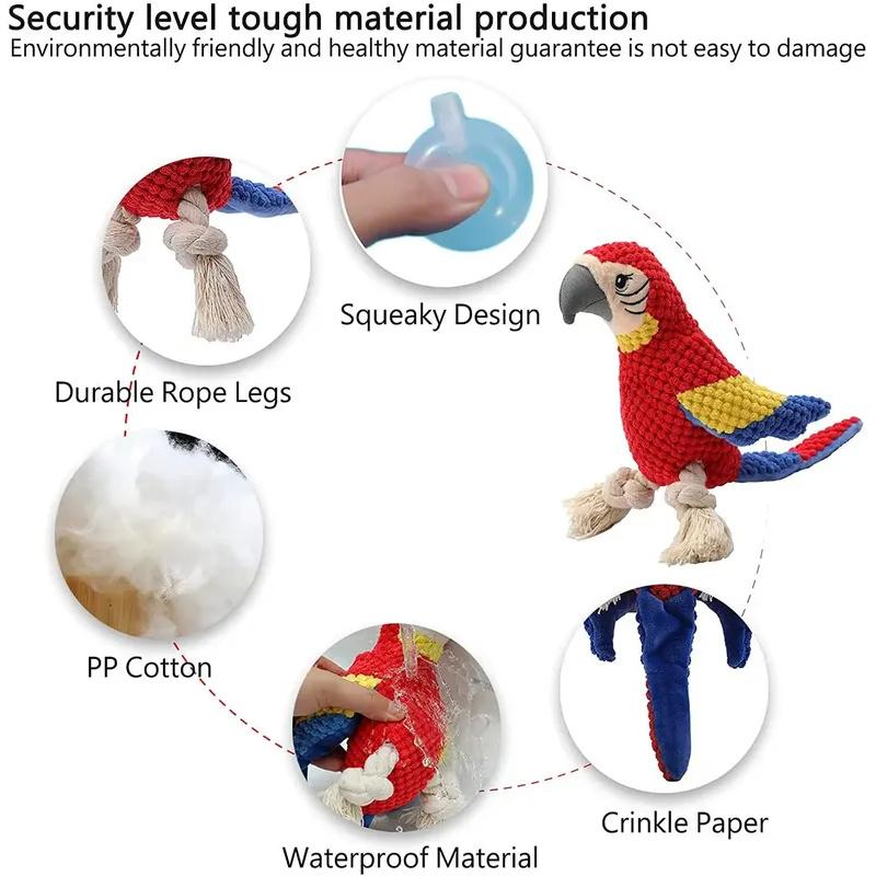 Indestructible Plush Parrot Dog Toy, Squeaky Stuffing Toy, Pet Supplies for Small and Big Dogs