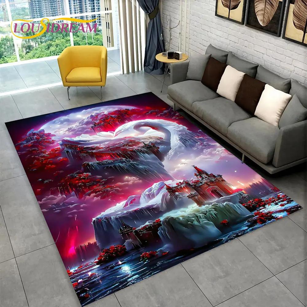 3D Beautiful Dream Magic Castle Scenic Area Rug,Carpet Rug for Living Room Bedroom Sofa Doormat Kitchen Decor Non-slip Floor Mat