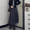 Women's High-Waisted Woolen Pleated A-Line Skirt - Mid-Length, Petite Fit, Autumn/Winter Solid Color Skirt with Good Drape.