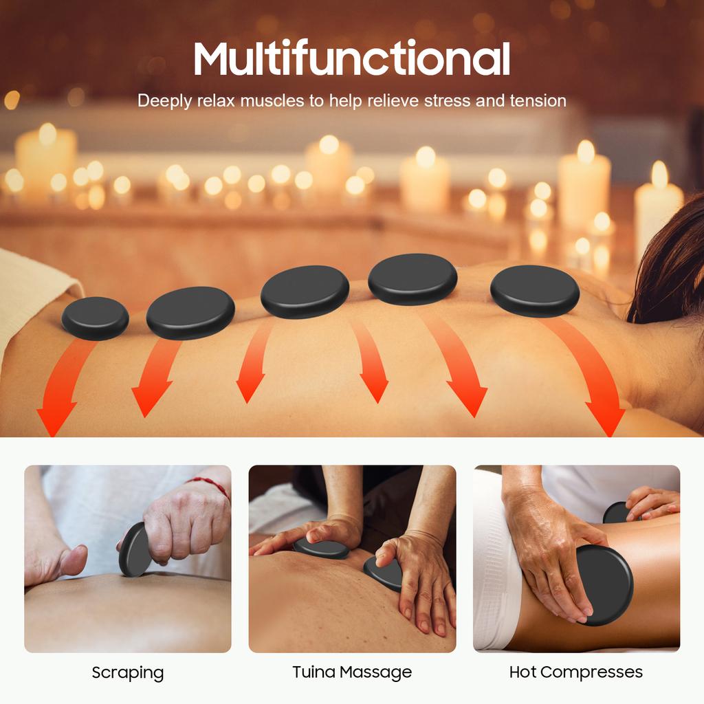 20PCS Portable Massage Stones, Basalt Hot Stones Heater Kit Body Relax Heat Rocks Stone Massage with Heater Box for Body Massage