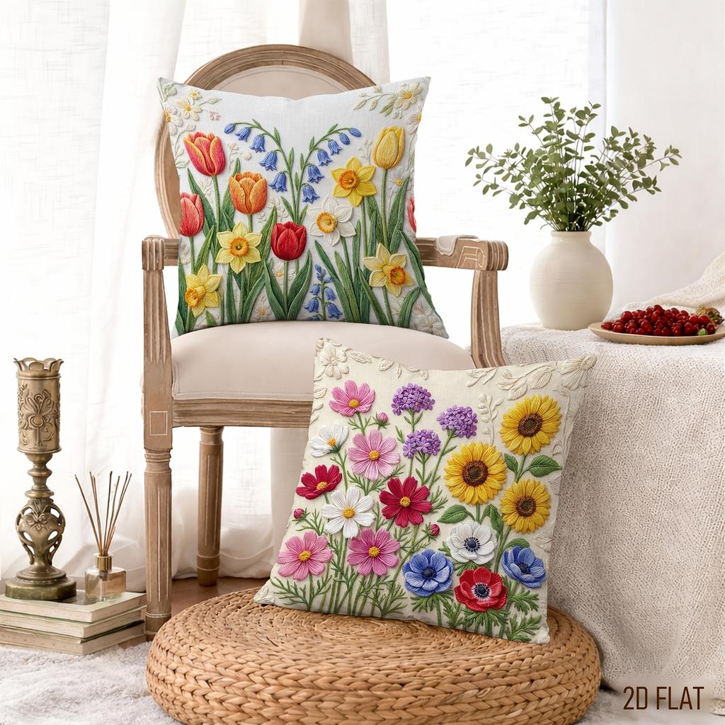 4 Stück Blumenmuster Kissenbezug Tulpe Rose Sonnenblume Gänseblümchen Lavendel Kissenhülle Polyester Heimdeko Sofa Schlafzimmer Wohnzimmer