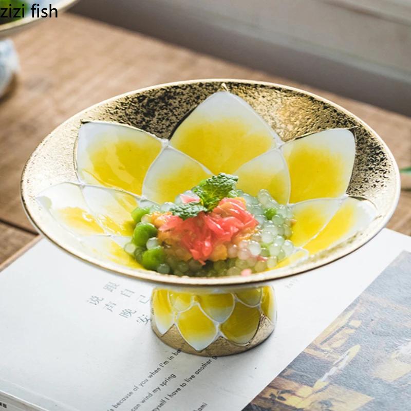 High Footed Ceramic Bowl Sashimi Plate Dessert Plate Soup Bowl Fruit Dish Salad Bowls Dim Sum Dish Dining Plate Snack Bowls Tray