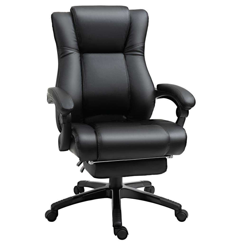 Executive Office Chair for Home, PU Leather Computer Chair, Swivel Desk Chair with Footrest, Wheels, Adjustable Height, Black