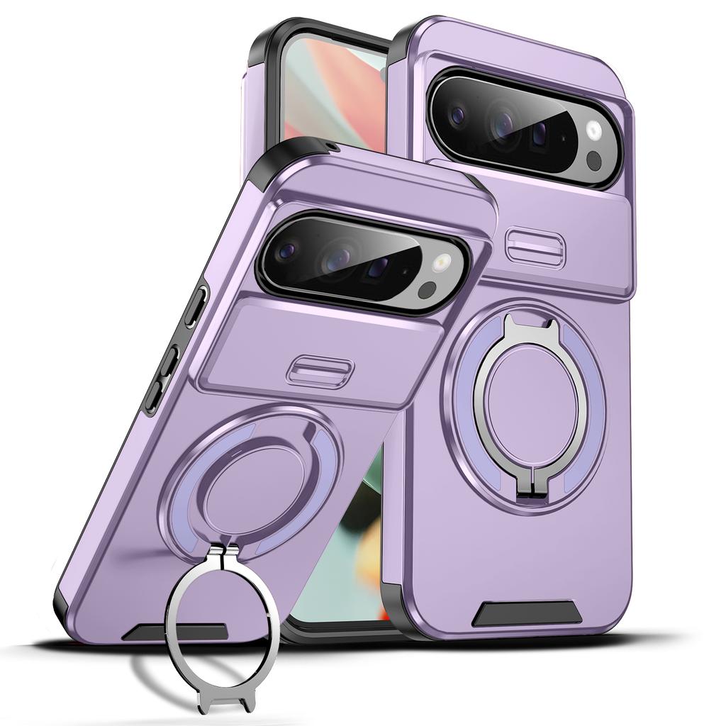 Magnetic Ring Stand Phone Case For Google Pixel 9 10 Pro XL 9A Slide Camera Lens Protection TPU Frame Hard Plastic Back Cover