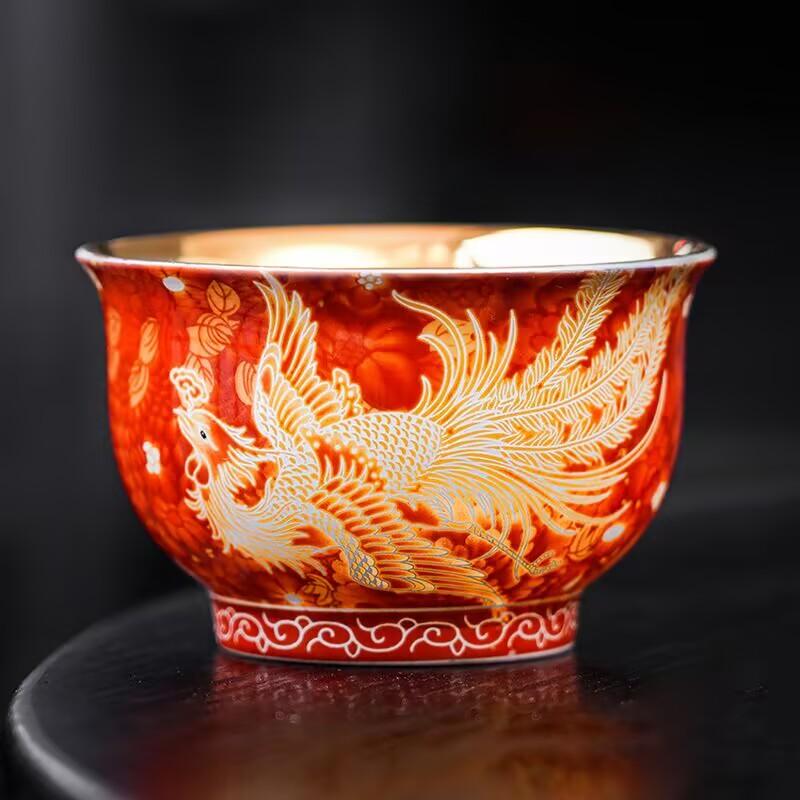 China retro tea cup Longfeng Chengxiang high-grade gilded tea cup high-value couple wedding cup anti-scalding master cup tea cup  200ml красный