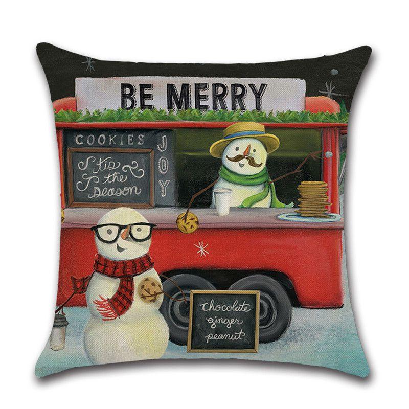Festive Christmas Cushion Cover Featuring Charming Snowman And Santa Claus Design For Cozy Home Decor