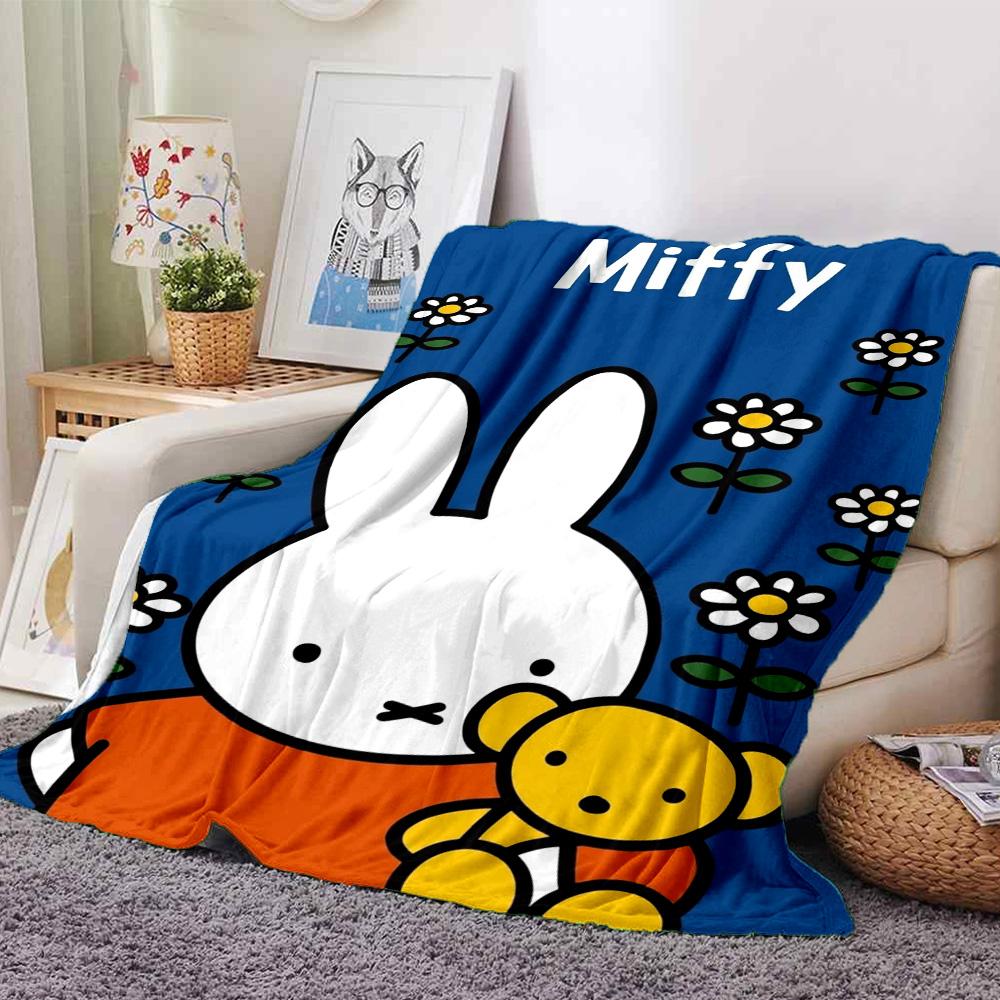 Miffy Print Flannel Blanket High Quality Warm Comfortable Cover for All Seasons Perfect for Gifts Home Decor