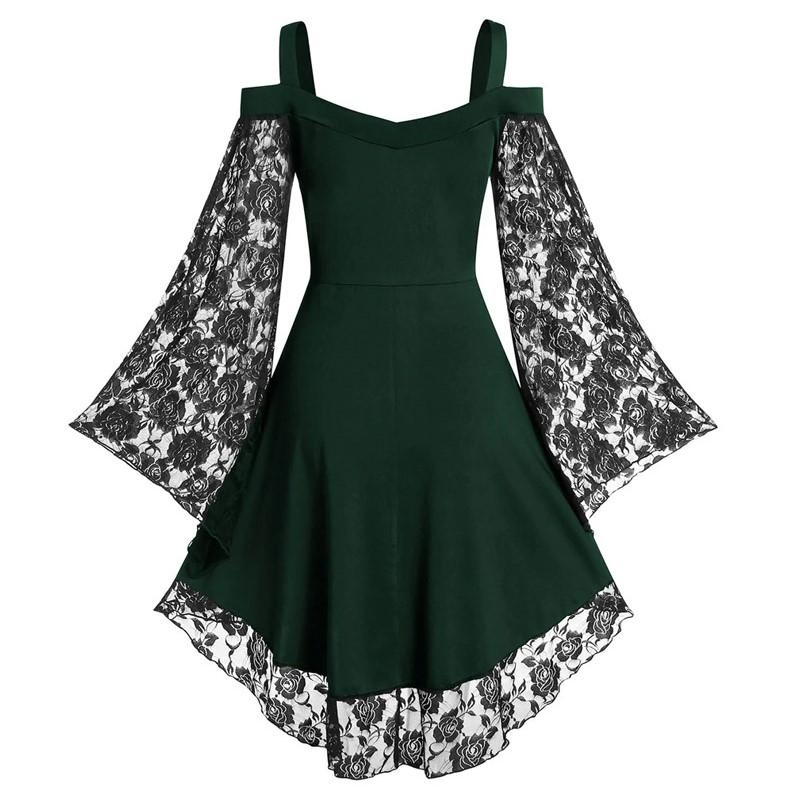 Sexy Elegantes Spitzen-Mini-Kleid Damen Robe Gothic Vintage A-Linie Partykleidung Frau Kleidung Streetwear
