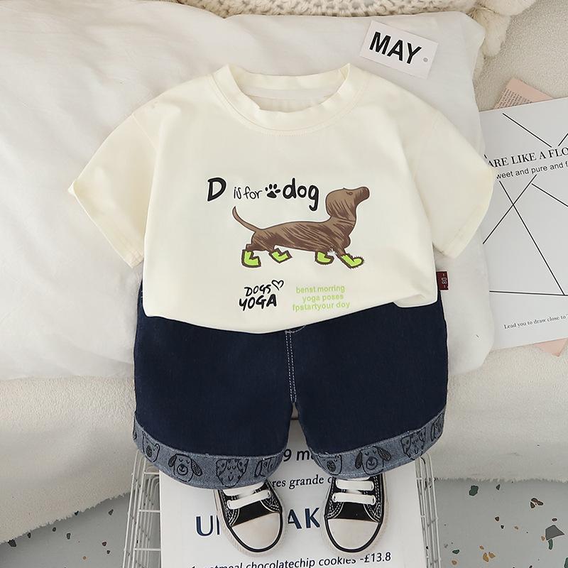 Boys' Summer Outfit Thin Cartoon Children's Short Sleeved Set Summer T-shirt+shorts Two-piece Set