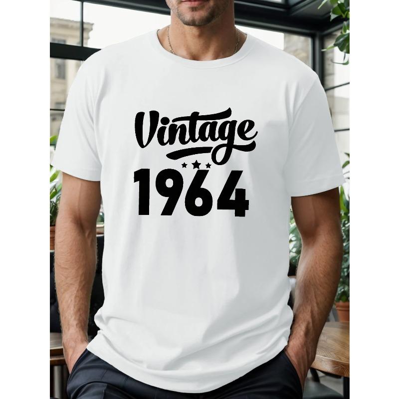 European Size Plus Size Men's "Vintage 1964" Print T-shirt, Summer Trendy Short Sleeve Tees For Big & Tall Males