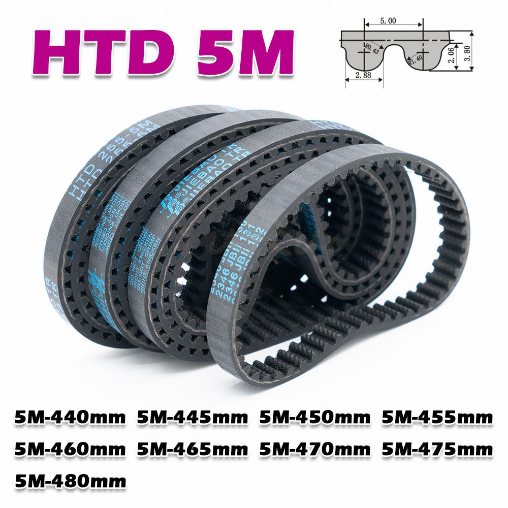 HTD 5M Rubber Closed Loop Timing Belt Perimeter HTD5M 440 445 450 455 460 465 470 475 480mm Transmission CNC Drive Width 10~50mm