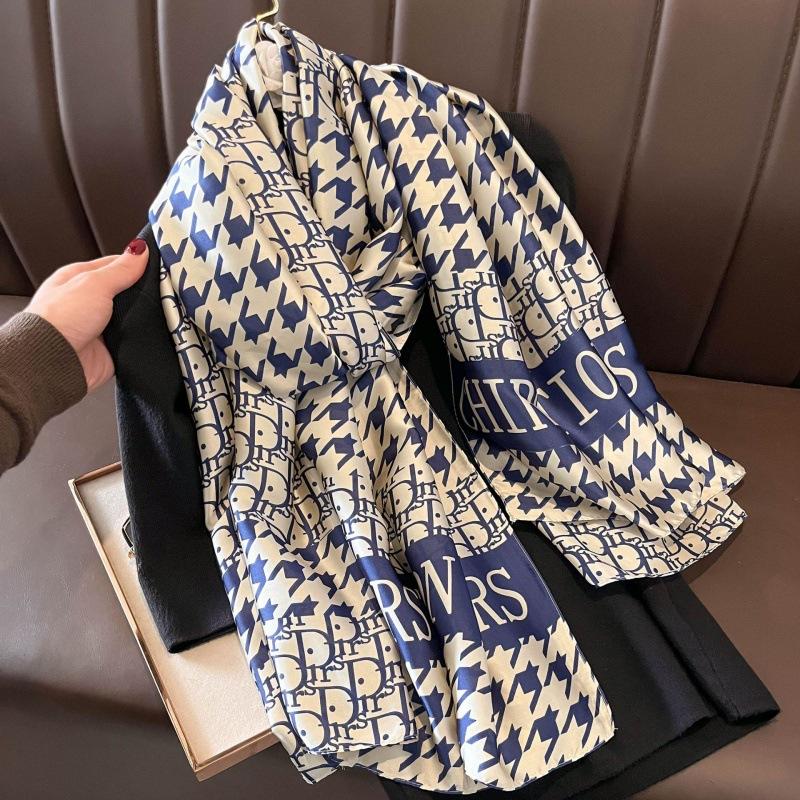 New Spring and Summer Silk Scarf Female Imitation Oversized Shawl Neck Protection Sun Protection Yarn Headscarf Fashion Trend