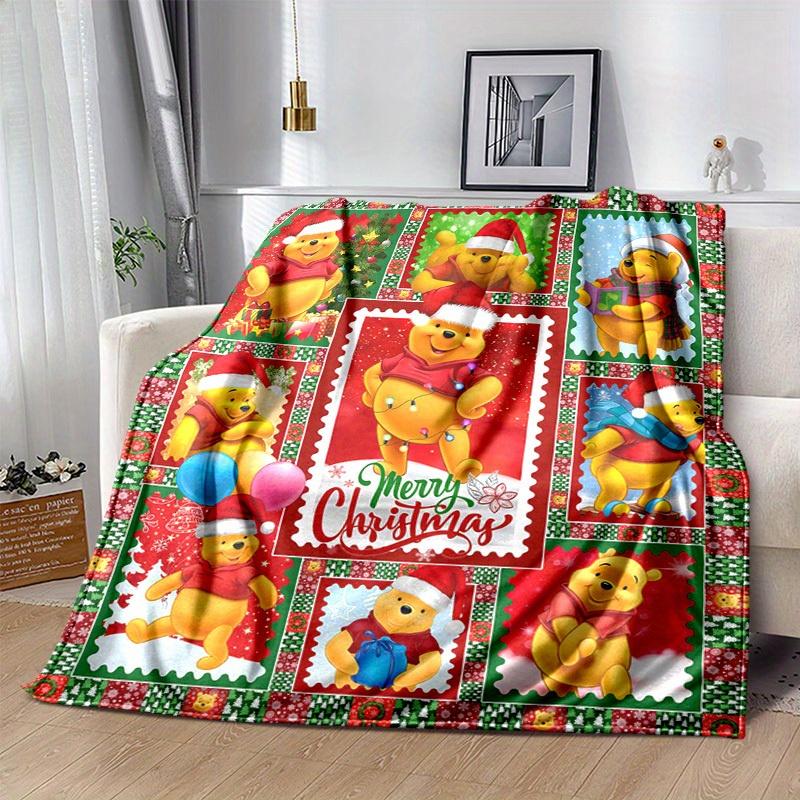 1pc. Christmas Winnie The Pooh Postage Stamps Design Blanket, Home Decorative Throw Blanket for All Seasons, Cute Cartoon Gift Idea for frie