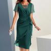 Kjole for kvinner sommerkjole slim fit kjole ensfarget chiffon rund hals kort ermet kjole