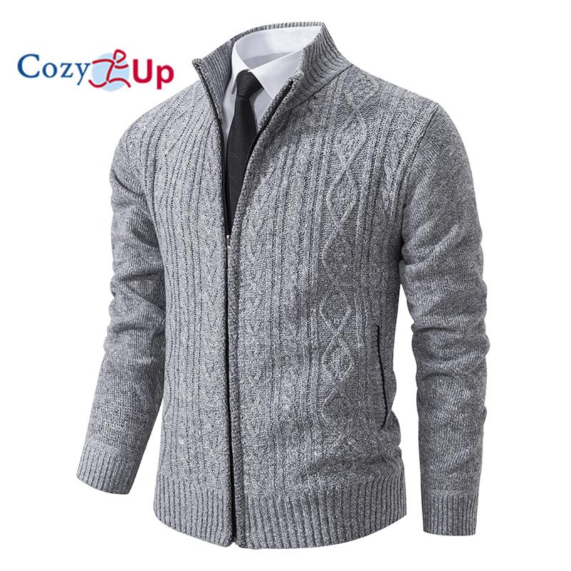 

Cozy up Мужская осенне-зимняя куртка-кардиган с воротником-стойкой, грубая вязка, однотонный трикотажный свитер 3XL светло-серый