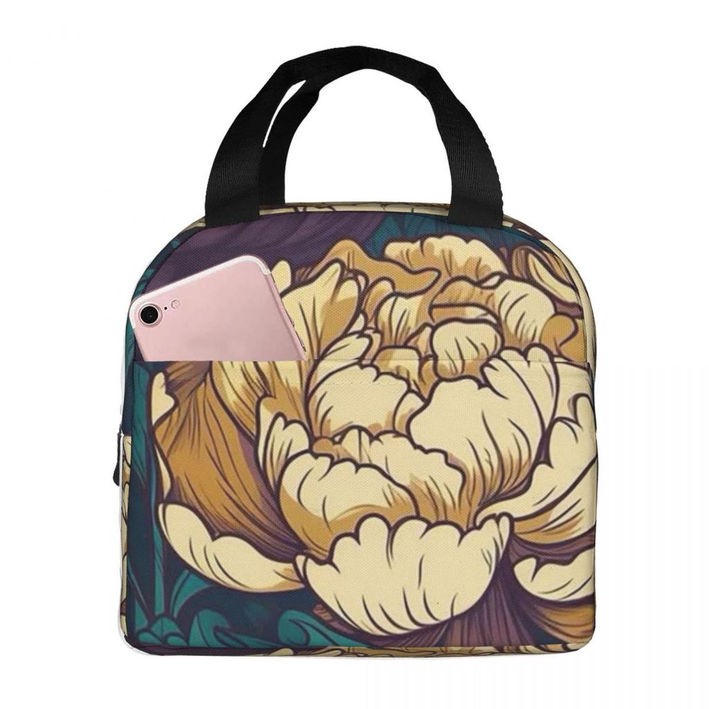 Purple Flower Vintage Pattern Insulated Lunch Bag for Women Children Portable Food Boxes Thermal Lunch Box Tote