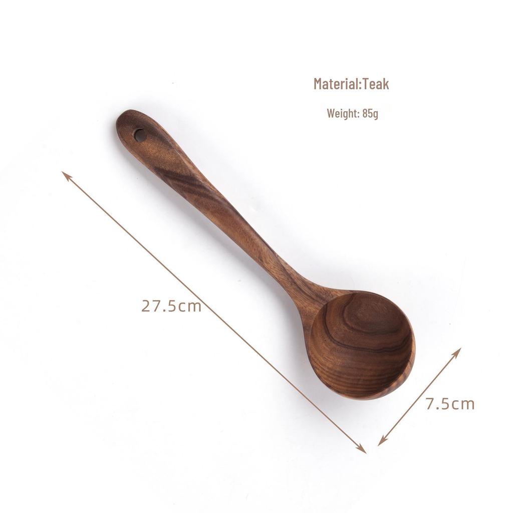 Teak Wood Kitchen Utensil Set: Includes Spatula, Soup Ladle, Stir-Fry Spoon, Slotted Spoon, and Fork for Non-Stick Pans