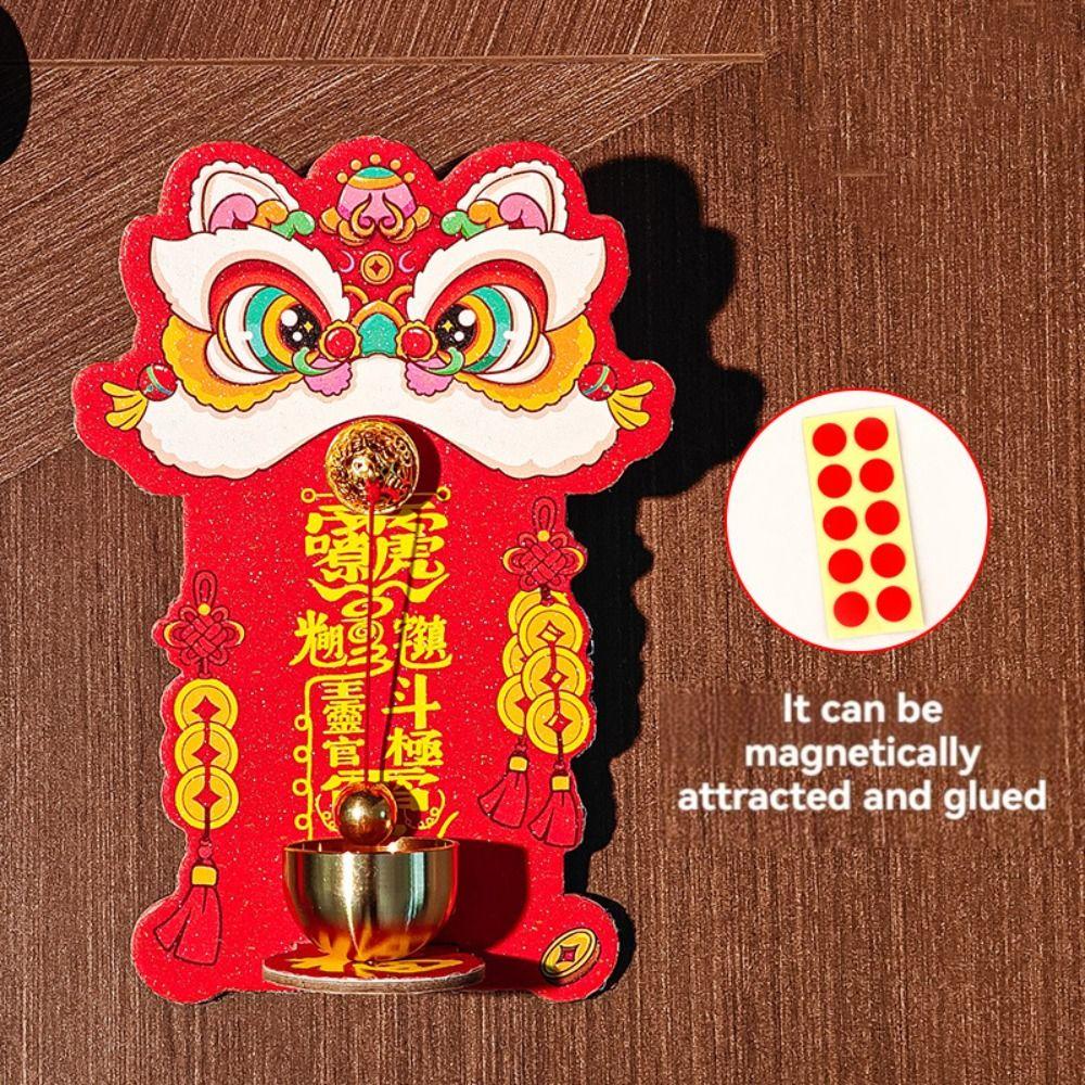 Creative Cartoon Lion Doorbell Magnetic Suction Dopamine Entrance Door Bells Hanging Decoration Red Lion Dance Fridge Magnet