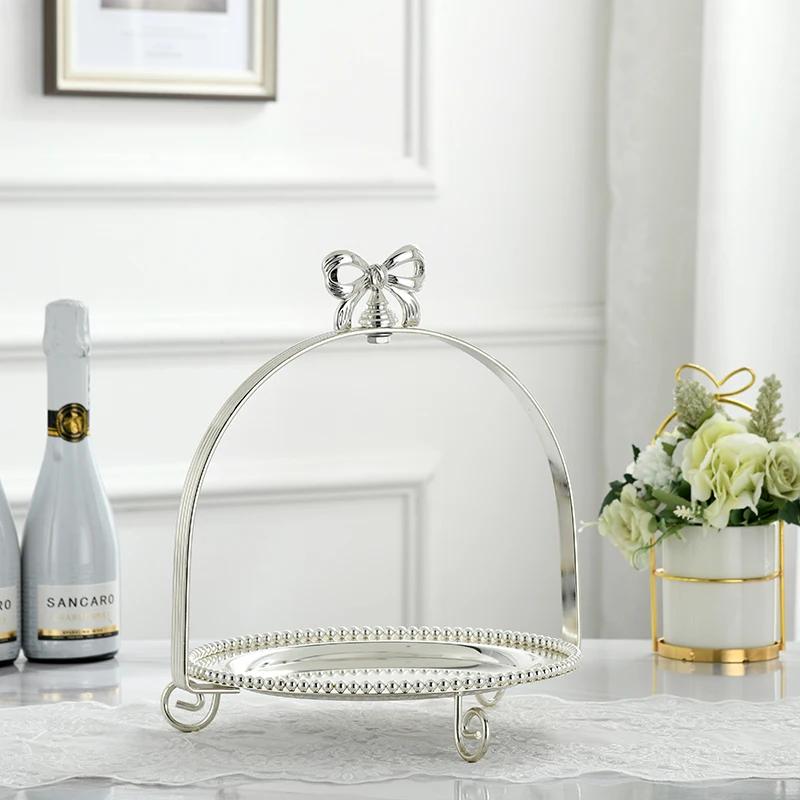 Single Layer Two Layers Three Layers Bow Metal Cake Stand Gold Silver Round Pearl Dessert Cake Pan Fruit Tray Display Stand
