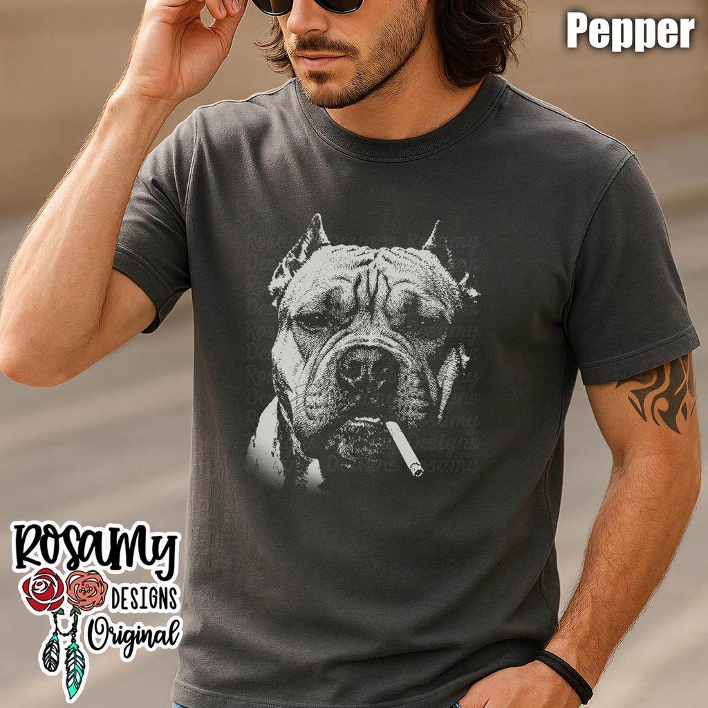 Smoking Pit Bull Shirt, Comfort Colors, Vintage Y2K Grunge Dog Graphic Tee, Oversized, Front Design, Retro, Funny Gift