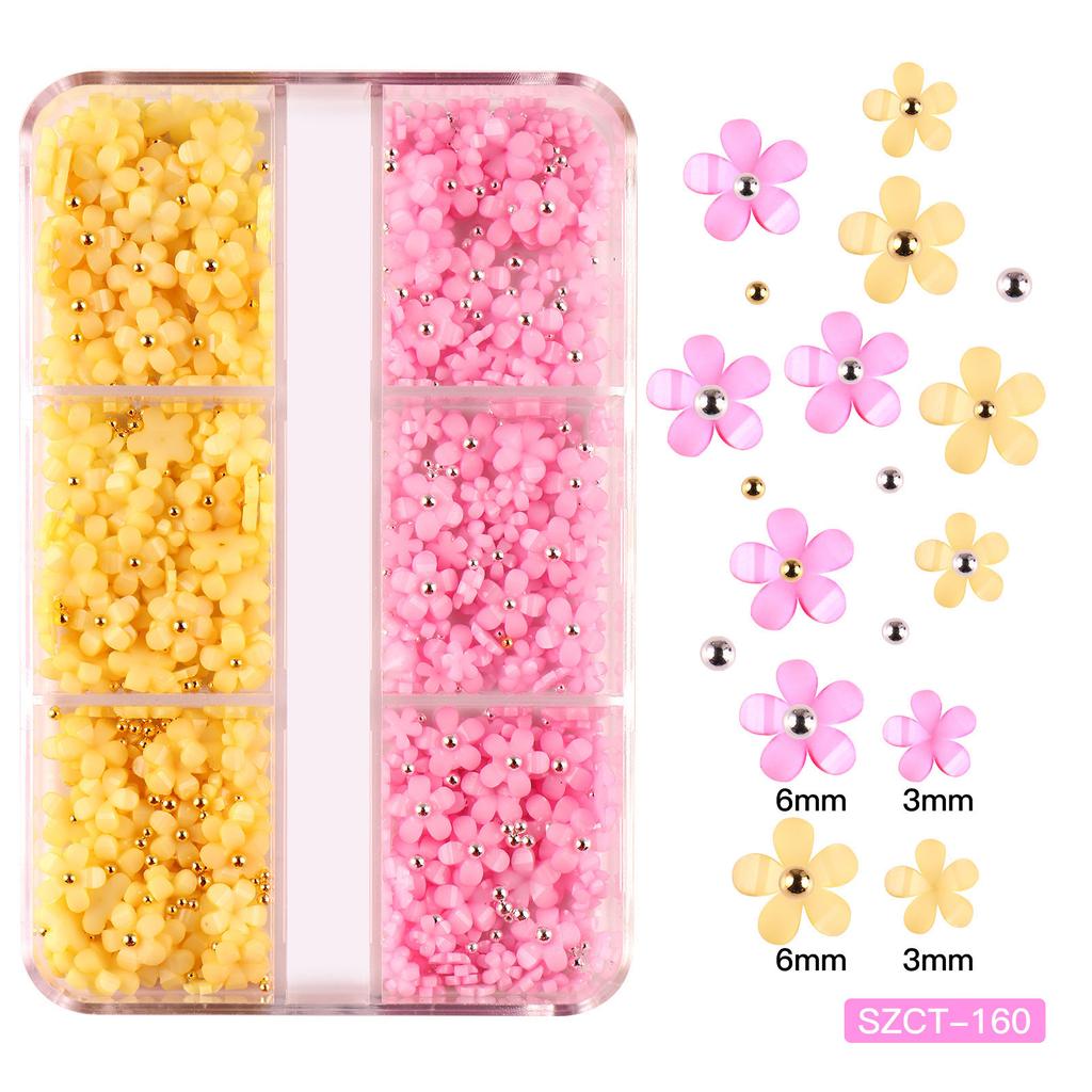 Nail Art Five-Petal Flower Ornament Macaron Three-Dimensional Resin Steel Ball Nail Art Jewelry Mixed