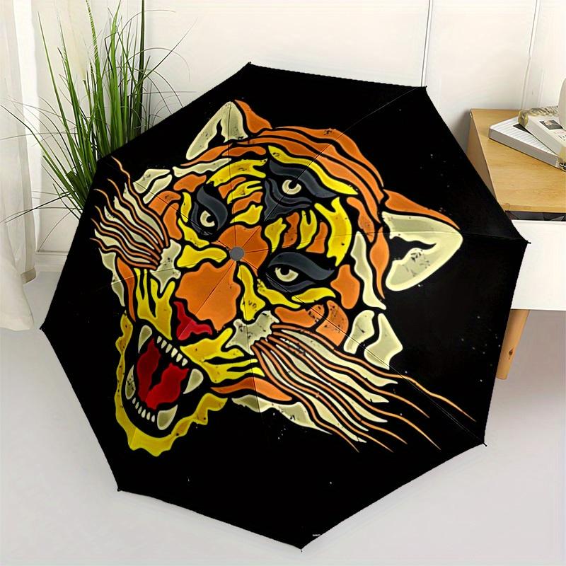 1pc Tiger Face Automatic Open/close Folding Umbrella, Compact Portable Travel Umbrella, Durable Construction Yy250809150