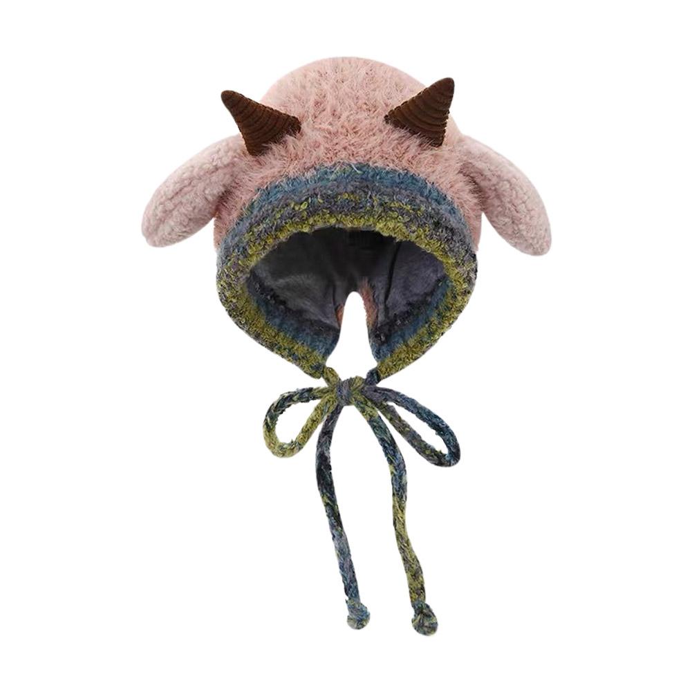 Cute Christmas Antler Hat, 2-in-1 Winter Warm Knitted Reindeer Beanie Beret Plush Earflap Skull Caps Christmas Holiday Dress Up