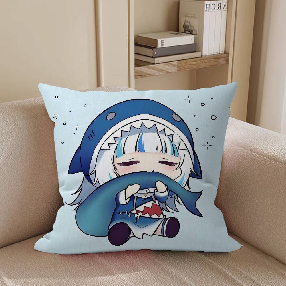 VTuber Gawr Gura Pillow Covers Cartoon Sofa Decorative Home Double-sided Printing Short Plush Cute Cushion Cover