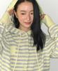 RONRON Mini Pocket Hooded Knit Cardigan Yellow Stripe