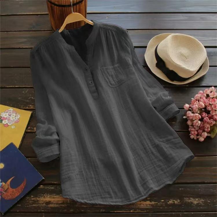 Hot Sale Large Size Bamboo Long Sleeve Shirt Women's European, American Loose Multi-Color Women's Top