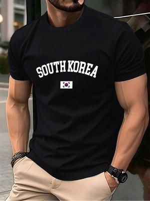 South Korea Flag Printing Mens TShirt Cotton Summer Comfortable Soft Tops Oversized ONeck Short Sleeve T Shirt Casual Clothes