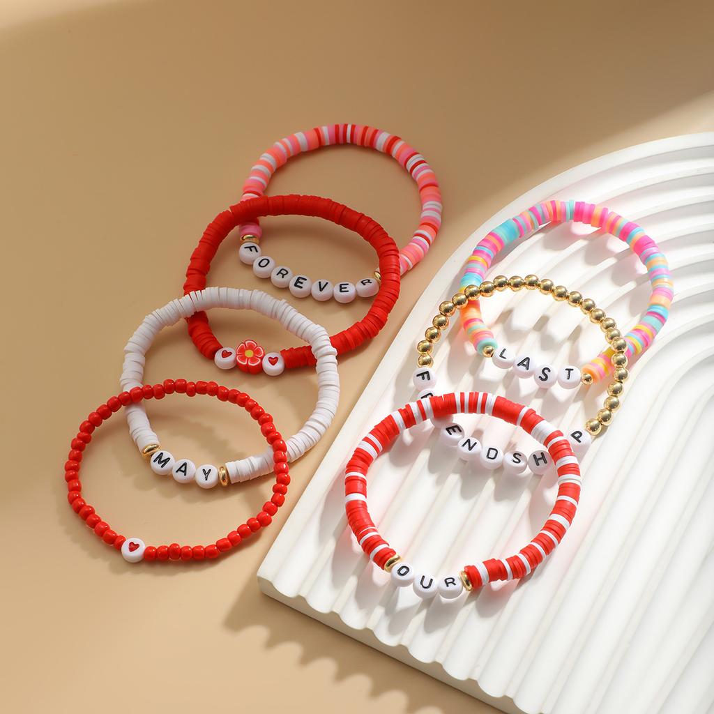 Sweet Cool Wind Strawberry Soft Pottery Beaded Bracelet Female Bohemian Letter Elastic Bracelet
