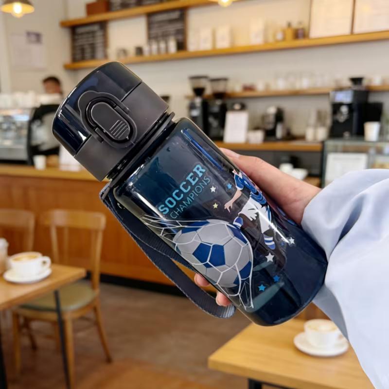 400ML Cute Water Bottle with Carrying Strap, Direct-Drink Cup with Pop-Up Lid and Handle, Leak-Proof Portable Water Bottle 400ml синий