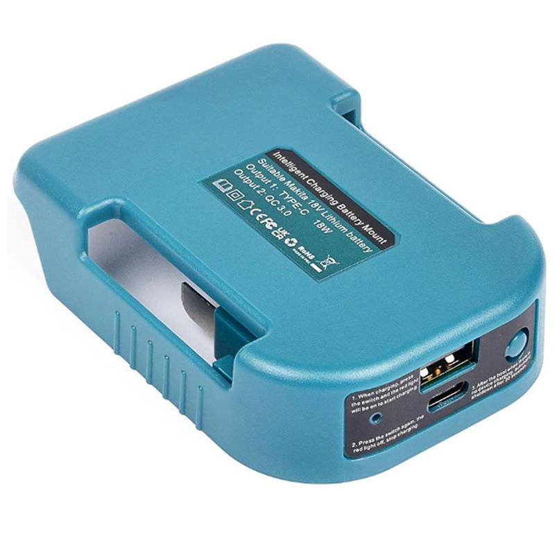 

1 шт. Подставка для быстрой зарядки Портативный адаптер с USB-портом 5 В и портом Type-C 18 Вт Быстрая зарядка для литиевой батареи Makita 18 В синий
