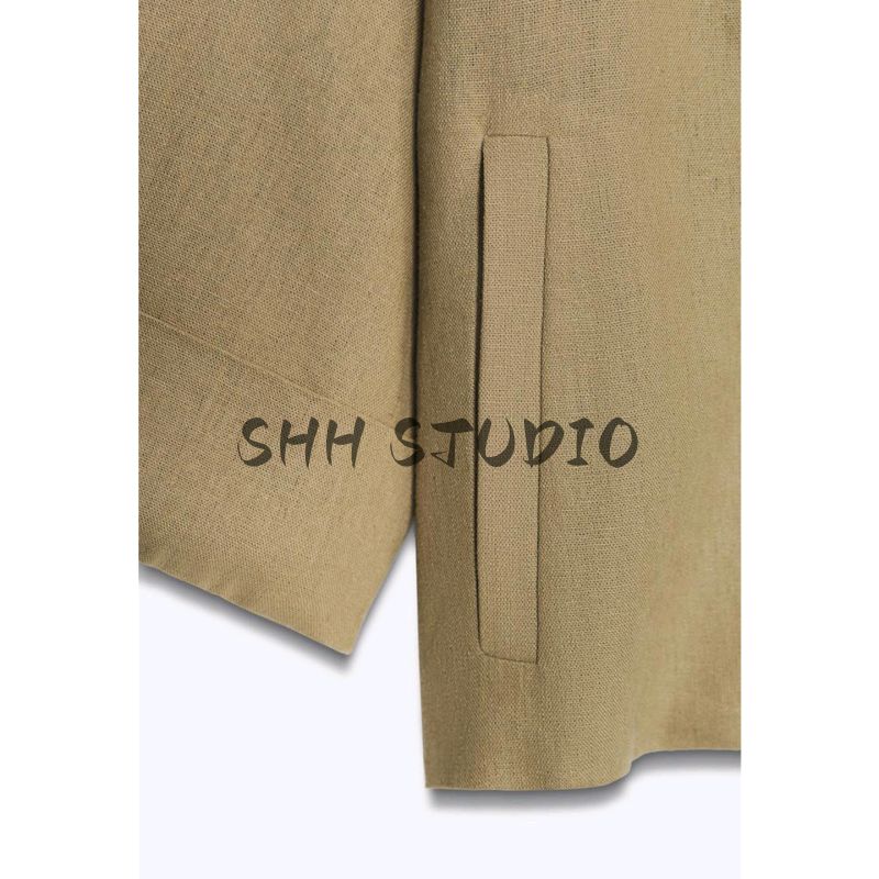 New Fall Women's Clothing Loose Fashion Linen V Neck Single Buckle Easiest for Match Short Suit Outwear 8141709